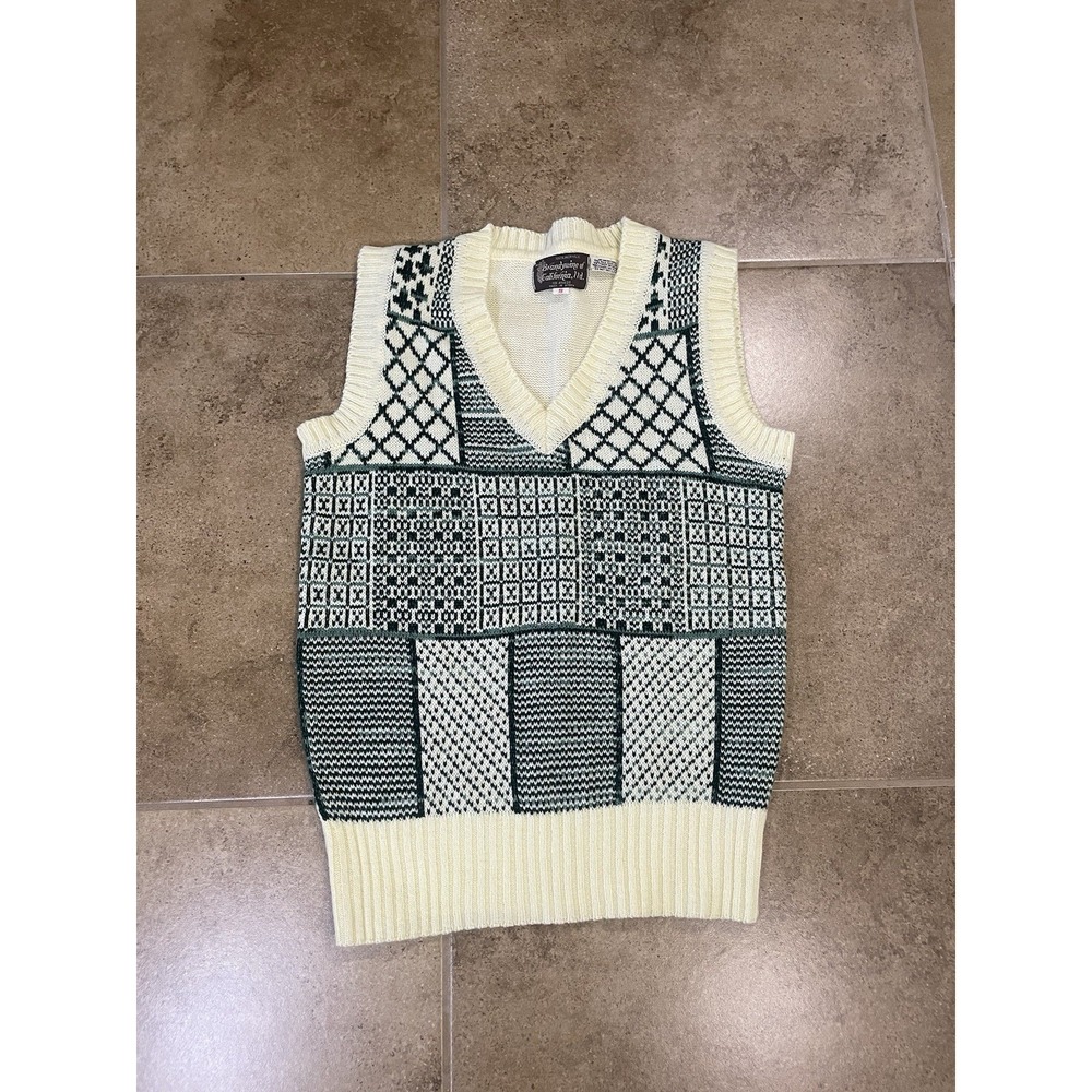 Vintage Brandywine of California Womens Sz S Plaid Patchwork Knitted Vest Retro